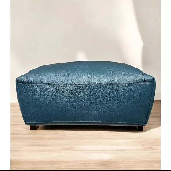 *SOLD* Coach Ava Teal Metallic Glitter Leather Bag Tote Peacock Aqua - Picture 5 of 12